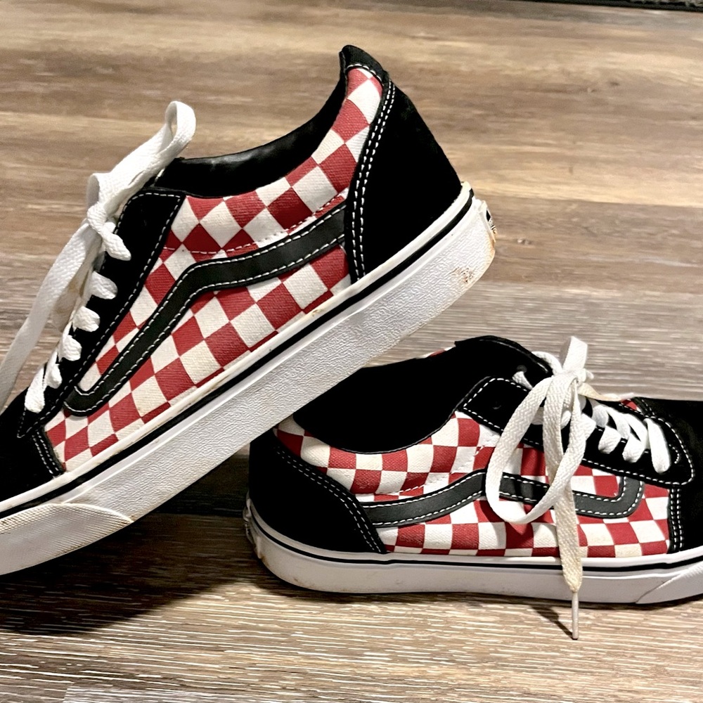 Vans Red and White Checkerboard Low Top Sneakers